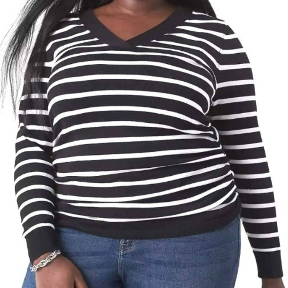 LANE BRYANT NWT 18/20 Black White Stripe Illusion Collection Ruched Sweater